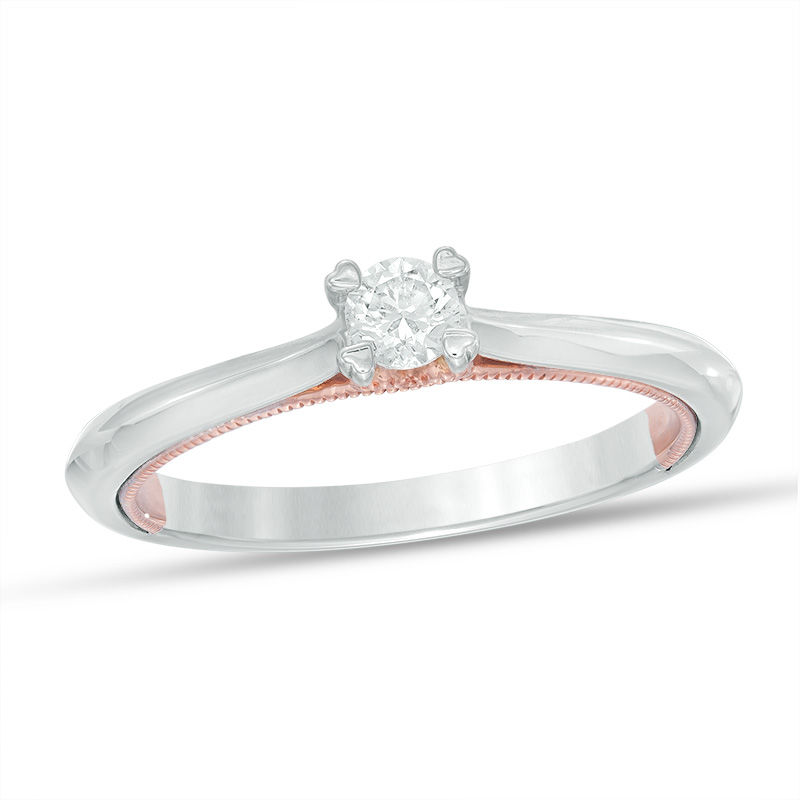 The Cupid's Mark® 1/5 CT. Diamond Solitaire Engagement Ring in 10K Two-Tone Gold - Size 7