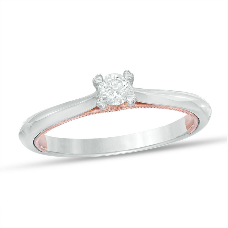 Main Image 1 of The Cupid's Mark® 1/5 CT. Diamond Solitaire Engagement Ring in 10K Two-Tone Gold - Size 7