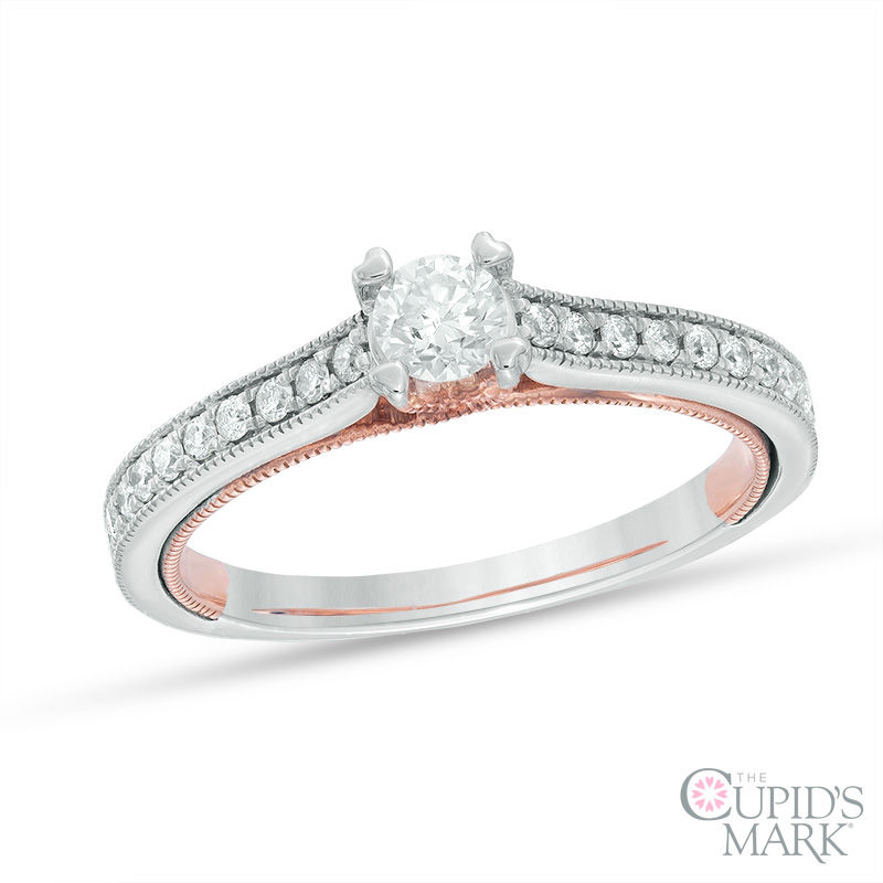 The Cupid's Mark® 1/2 CT. T.W. Diamond Vintage-Style Engagement Ring in 10K Two-Tone Gold - Size 7