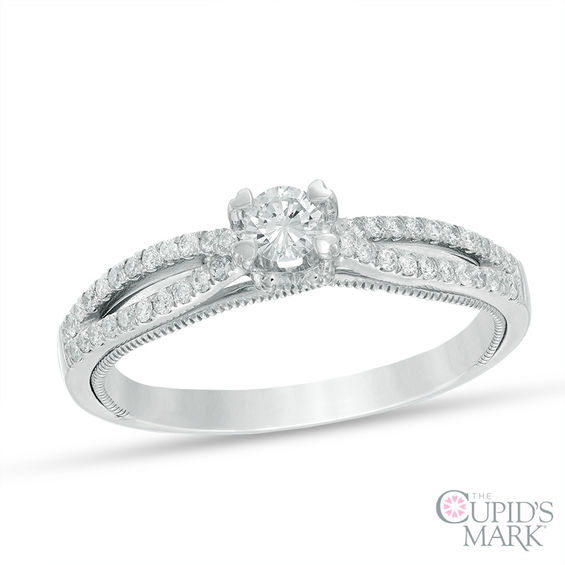 The Cupid's MarkÂ® 1/3 CT. T.W. Diamond Split Shank Engagement Ring in 10K White Gold - Size 7
