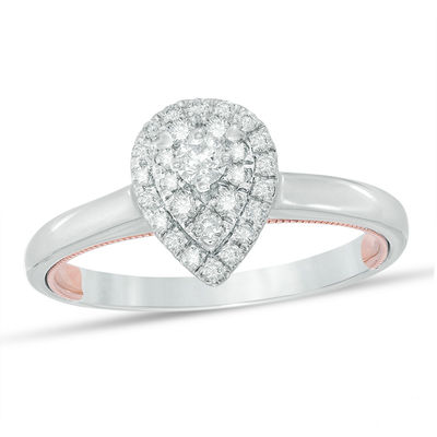 The Cupid's Mark® 1/4 CT. T.W. Composite Diamond Pear-Shaped Engagement Ring in 10K Two-Tone Gold - Size 7