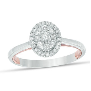 The Cupid's Mark® 1/4 CT. T.W. Diamond Oval Double Frame Engagement Ring in 10K Two-Tone Gold - Size 7