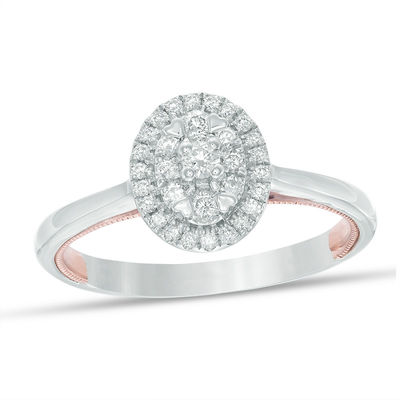 The Cupid's Mark® 1/4 CT. T.W. Diamond Oval Double Frame Engagement Ring in 10K Two-Tone Gold - Size 7