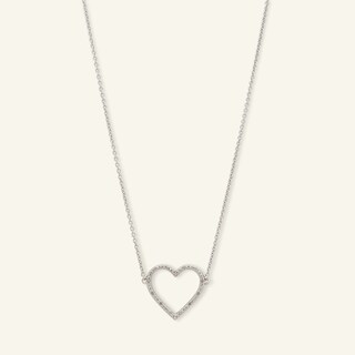 Diamond Accent Heart Outline Choker Necklace in Sterling Silver - 15.5"