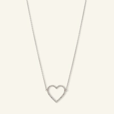 Diamond Accent Heart Outline Choker Necklace in Sterling Silver - 15.5"