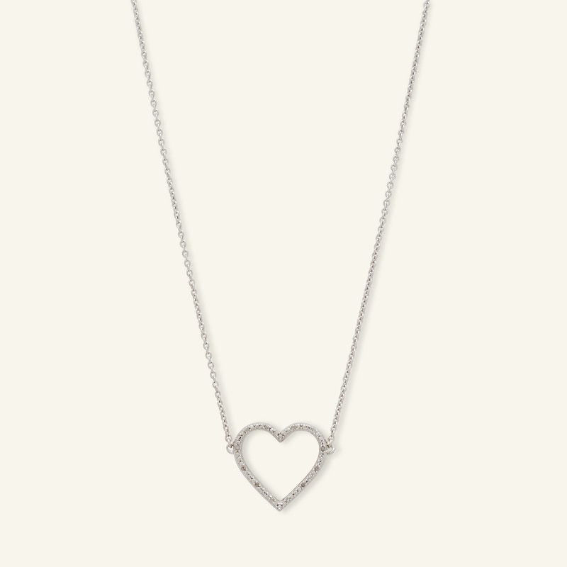 Diamond Accent Heart Outline Choker Necklace in Sterling Silver - 15.5"