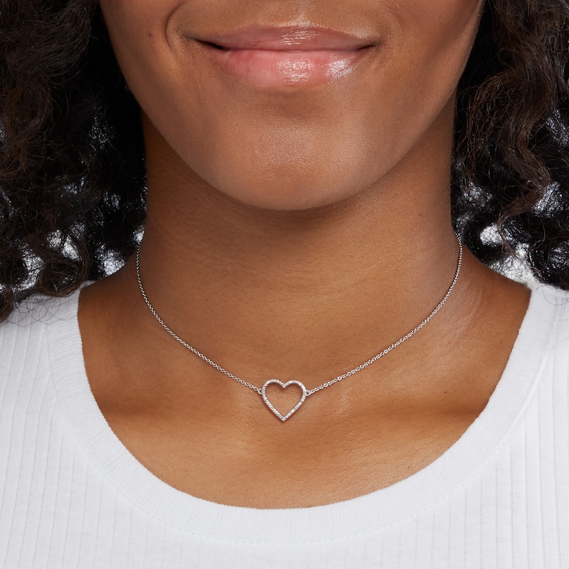 Main Image 3 of Diamond Accent Heart Outline Choker Necklace in Sterling Silver - 15.5"