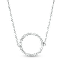 Diamond Accent Open Circle Choker Necklace in Sterling Silver - 15.5&quot;