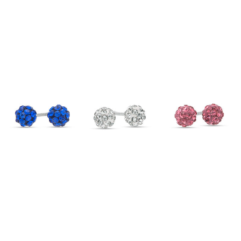 Main Image 1 of Child's 4mm Multi-Color Crystal Ball Stud Earrings Set in Sterling Silver