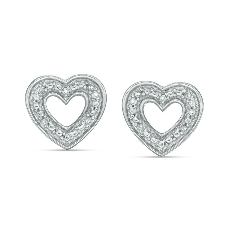 Diamond Accent Heart Outline Stud Earrings in Sterling Silver