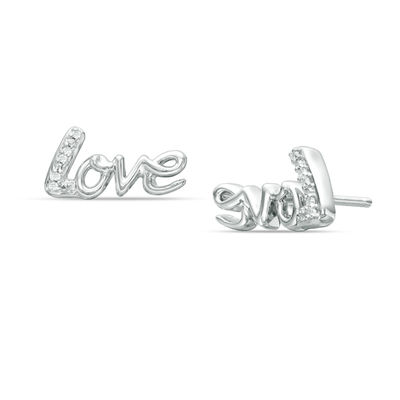 Diamond Accent "Love you" Stud Earrings in Sterling Silver
