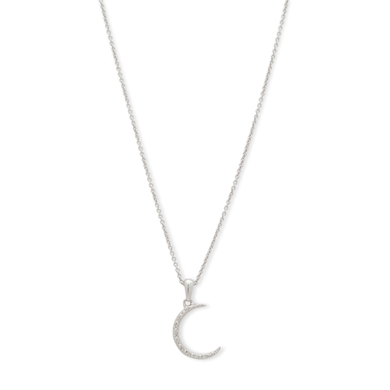 Diamond Accent Crescent Moon Choker Pendant in Sterling Silver - 16"