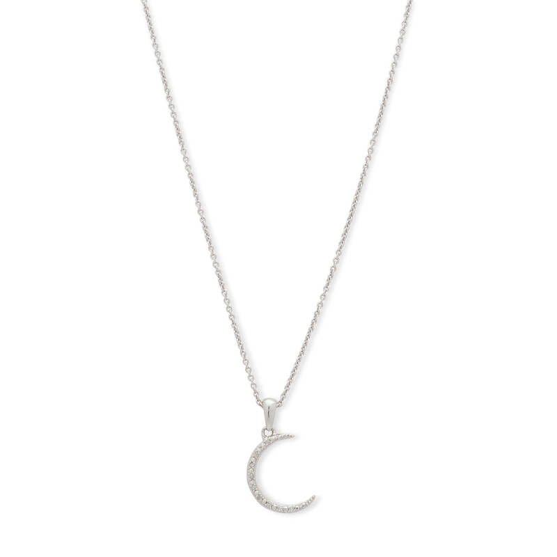 Diamond Accent Crescent Moon Choker Pendant in Sterling Silver - 16"