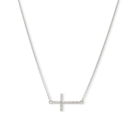 Diamond Accent Sideways Cross Choker Necklace in Sterling Silver - 15.5&quot;