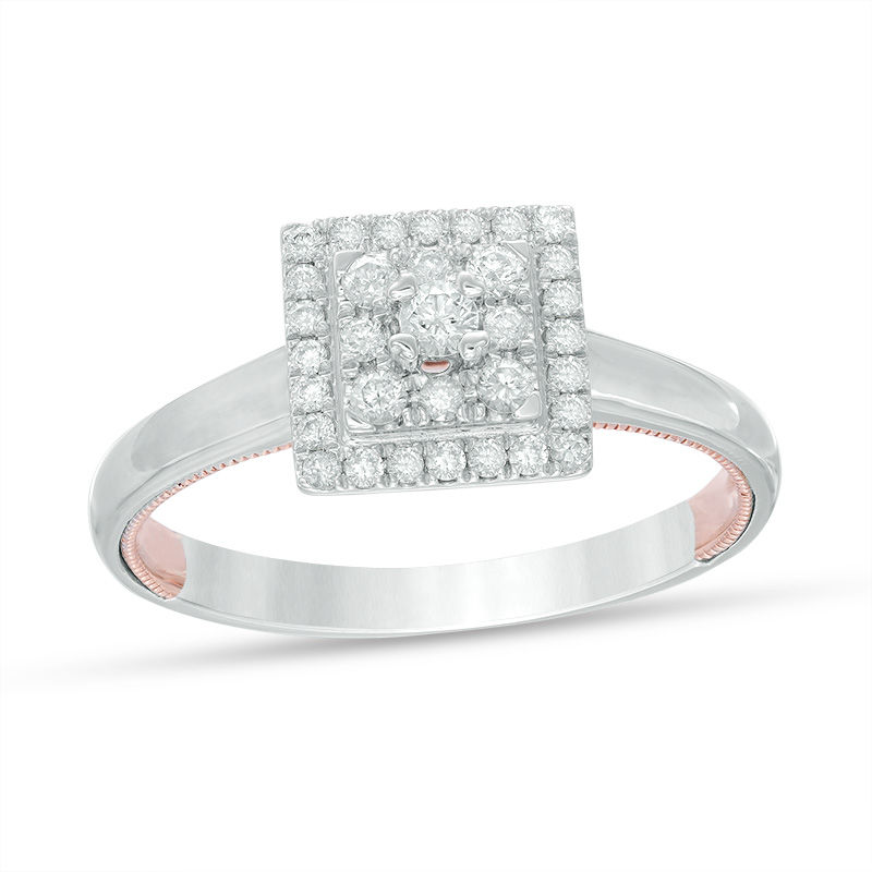 The Cupid's Mark® 1/4 CT. T.W. Diamond Square Frame Engagement Ring in 10K Two-Tone Gold - Size 7