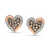 Thumbnail Image 0 of 1/8 CT. T.W. Champagne and White Diamond Composite Heart Stud Earrings in 10K Rose Gold