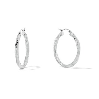 30mm Diamond-Cut Greek Key Twist Hoop Earrings in Hollow Sterling Silver
