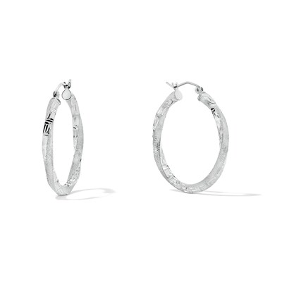 30mm Diamond-Cut Greek Key Twist Hoop Earrings in Hollow Sterling Silver
