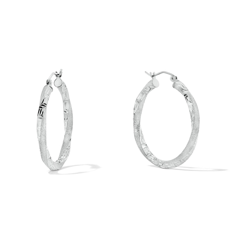 30mm Diamond-Cut Greek Key Twist Hoop Earrings in Hollow Sterling Silver