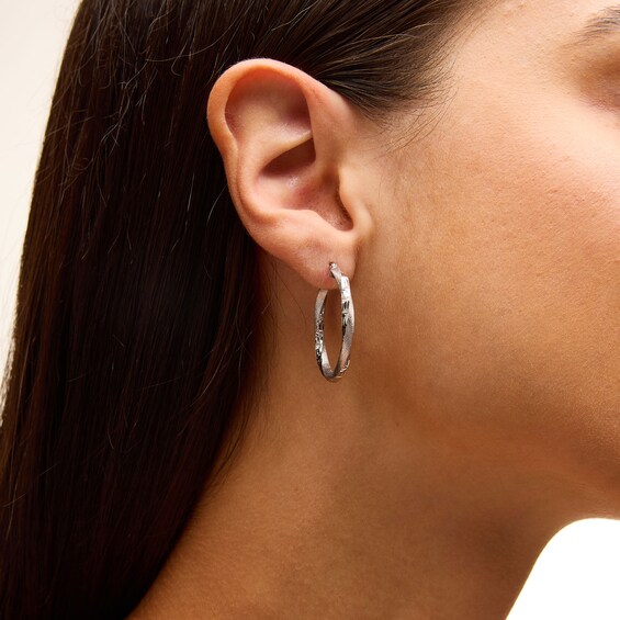 30mm Diamond-Cut Greek Key Twist Hoop Earrings in Hollow Sterling Silver