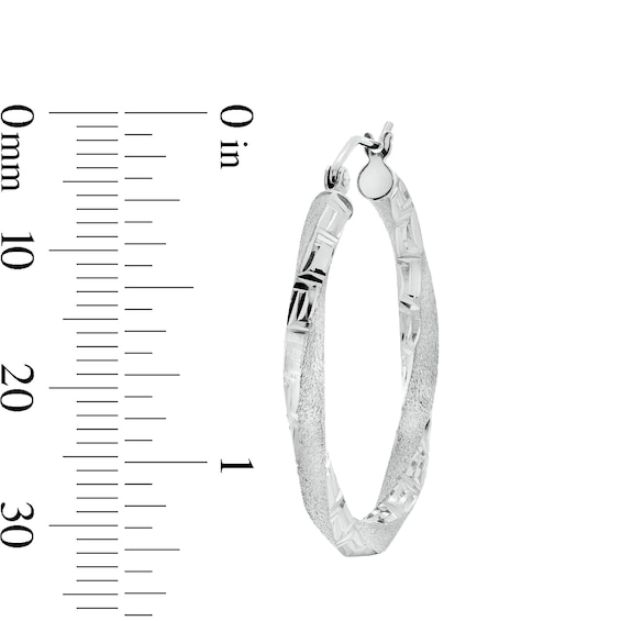 30mm Diamond-Cut Greek Key Twist Hoop Earrings in Hollow Sterling Silver