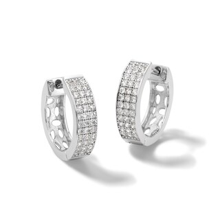 Solid Sterling Silver CZ Pavé Triple Row Hoops