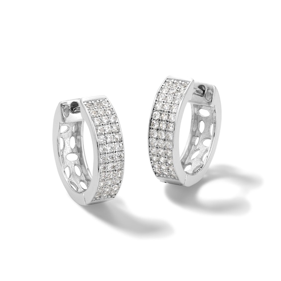 Cubic Zirconia Triple Row Huggie Hoop Earrings in Sterling Silver