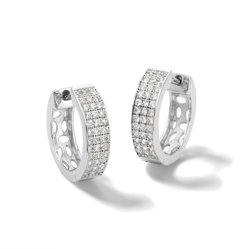 Solid Sterling Silver CZ Pavé Triple Row Hoops