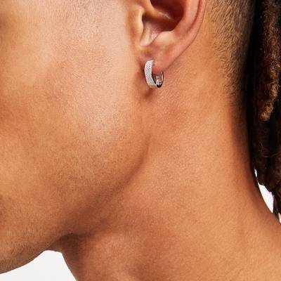 Solid Sterling Silver CZ Pavé Triple Row Hoops
