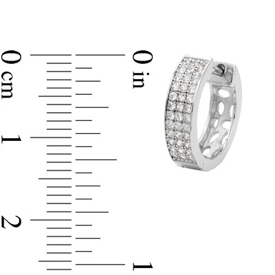 Solid Sterling Silver CZ Pavé Triple Row Hoops