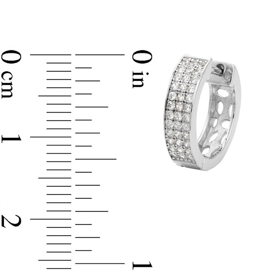 Solid Sterling Silver CZ Pavé Triple Row Hoops