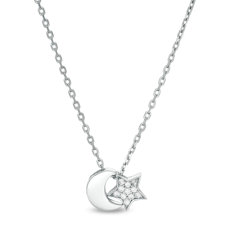 Cubic Zirconia Star and Crescent Moon Pendant in Sterling Silver