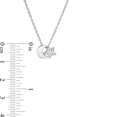 Cubic Zirconia Star and Crescent Moon Pendant in Sterling Silver