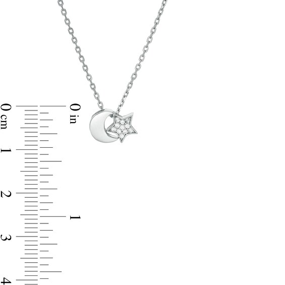 Cubic Zirconia Star and Crescent Moon Pendant in Sterling Silver