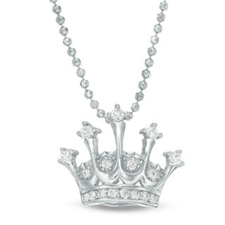 Solid Sterling Silver CZ Crown Pendant - 18"