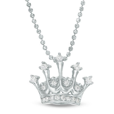 Solid Sterling Silver CZ Crown Pendant - 18"