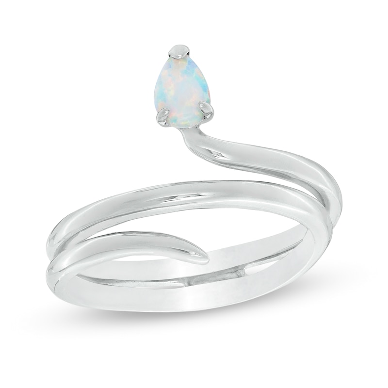 Pear-Shaped Lab-Created Opal Snake Inspired Wrap Ring in Sterling Silver - Size 7