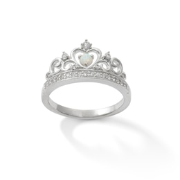 Lab-Created Opal and White Sapphire Crown Ring in Sterling Silver