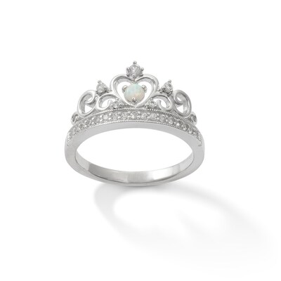 Sterling Silver Lab-Created Opal and White Sapphire Crown Ring