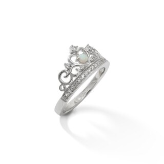 Sterling Silver Lab-Created Opal and White Sapphire Crown Ring