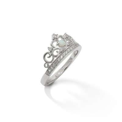 Sterling Silver Lab-Created Opal and White Sapphire Crown Ring