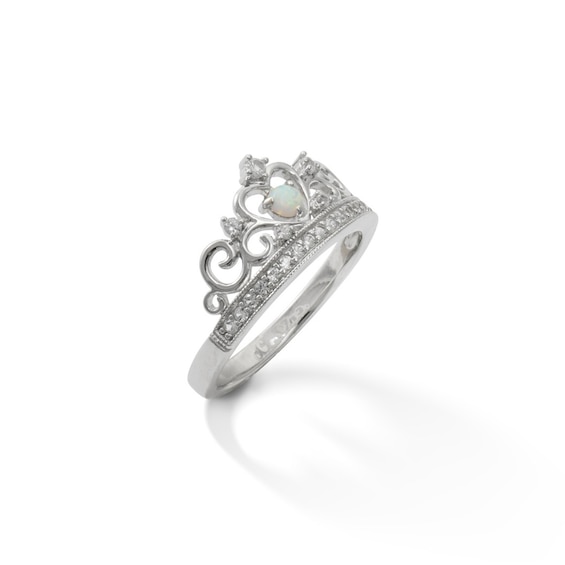 Sterling Silver Lab-Created Opal and White Sapphire Crown Ring