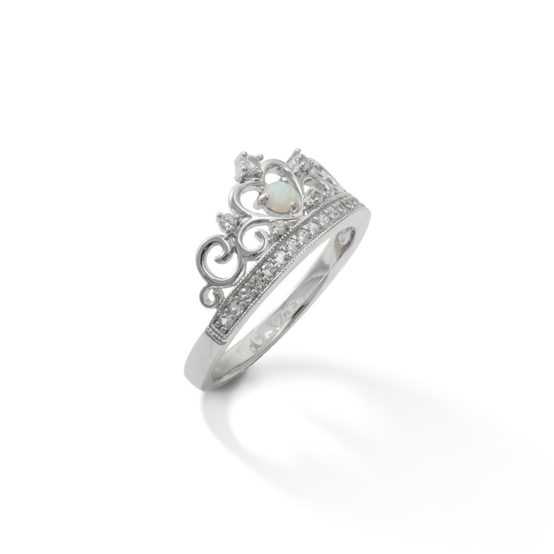 Lab-Created Opal and White Sapphire Crown Ring in Sterling Silver - Size 7