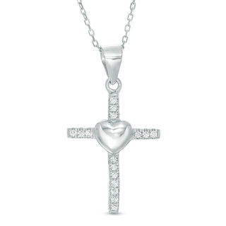 Cubic Zirconia Cross with Heart Pendant in Sterling Silver