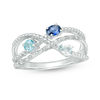 Thumbnail Image 1 of Blue Topaz and Lab-Created Blue and White Sapphire Layered Crossover Ring in Sterling Silver - Size 7