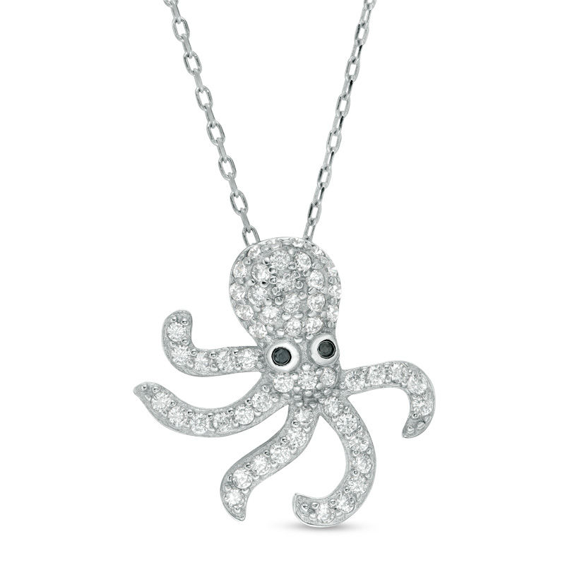 Main Image 1 of Black and White Cubic Zirconia Octopus Pendant in Sterling Silver