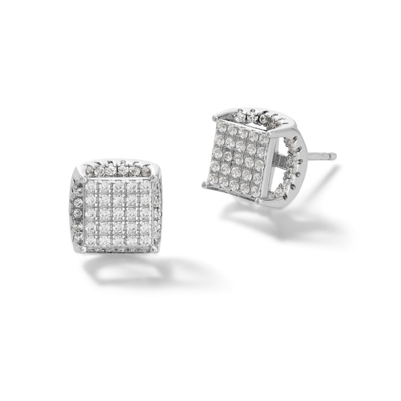 Cubic Zirconia Square Composite Stud Earrings in Solid Sterling Silver