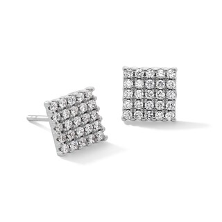 Solid Sterling Silver CZ Square Composite Studs