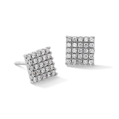 Solid Sterling Silver CZ Square Composite Studs