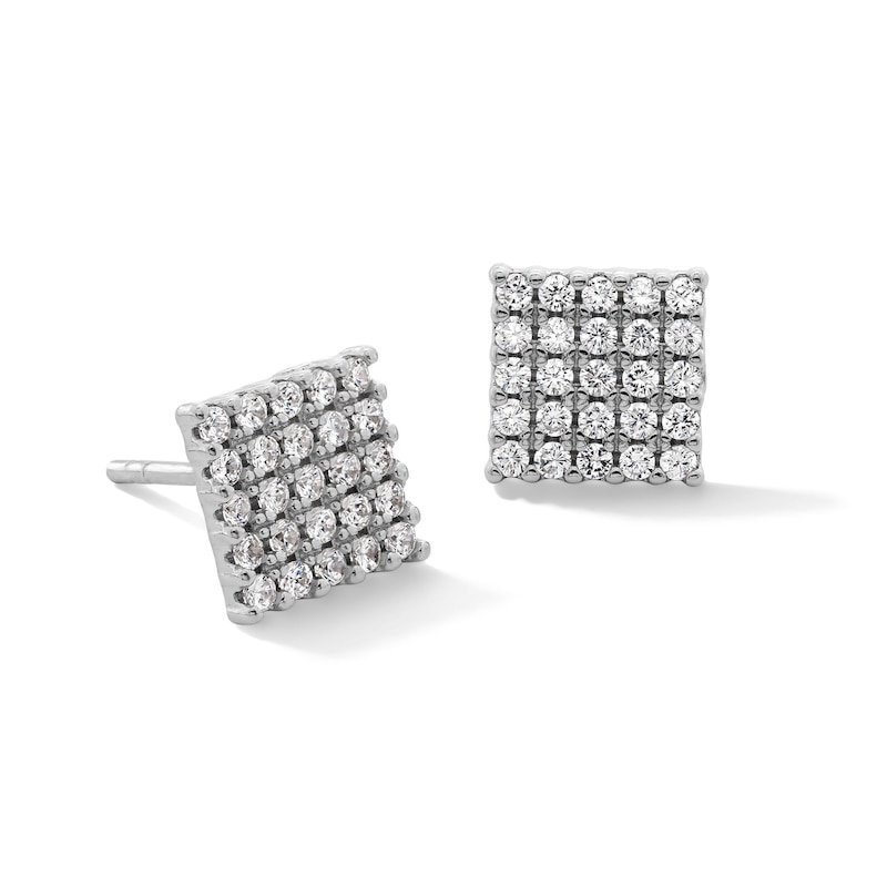 Solid Sterling Silver CZ Square Composite Studs